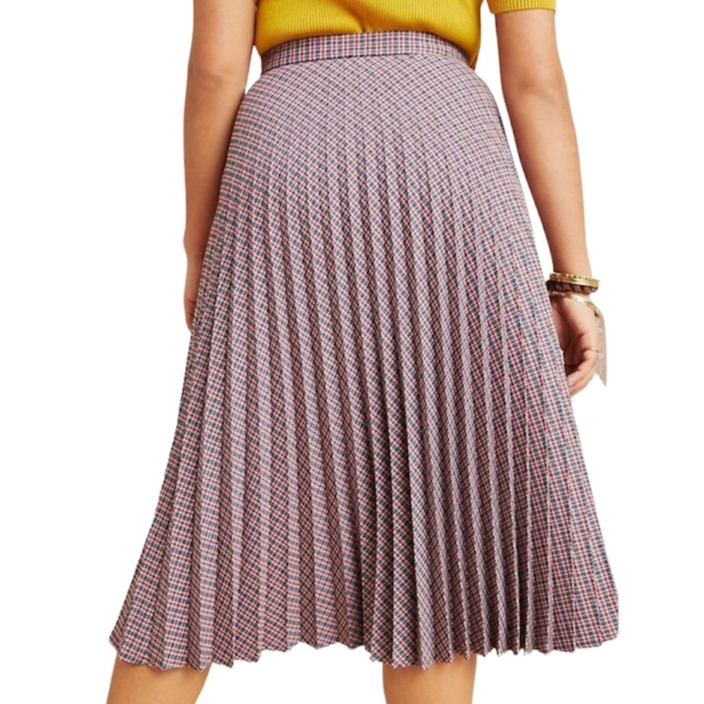 Anthropologie Maeve Plaid Skirt Pleated A-Line High Waist Knit Midi Women’s 12 P - Picture 2 of 13